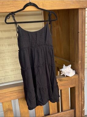 SHEIN Black Tiered Tie-Strap Mini Sundress